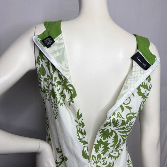 Cassee’s Summer Sundress S Small Knee Length Green White Cotton Damask Dress - Picture 6 of 8